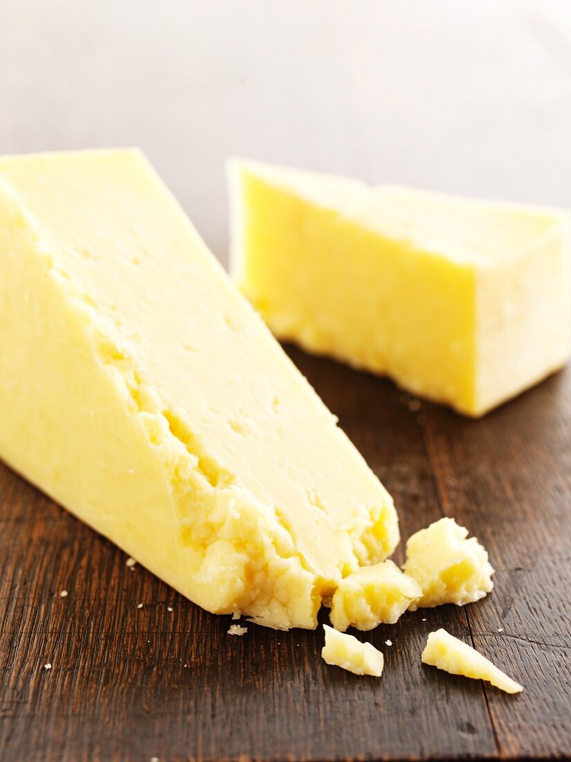 Slices of Cheddar cheese