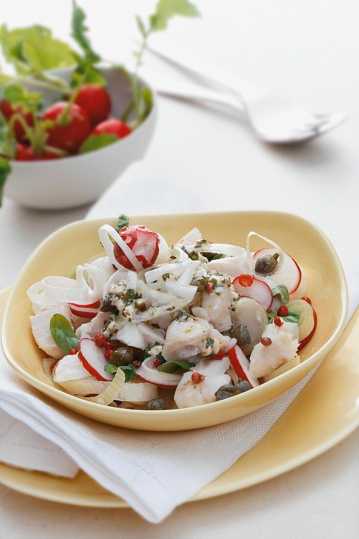 Cod salad with radishes