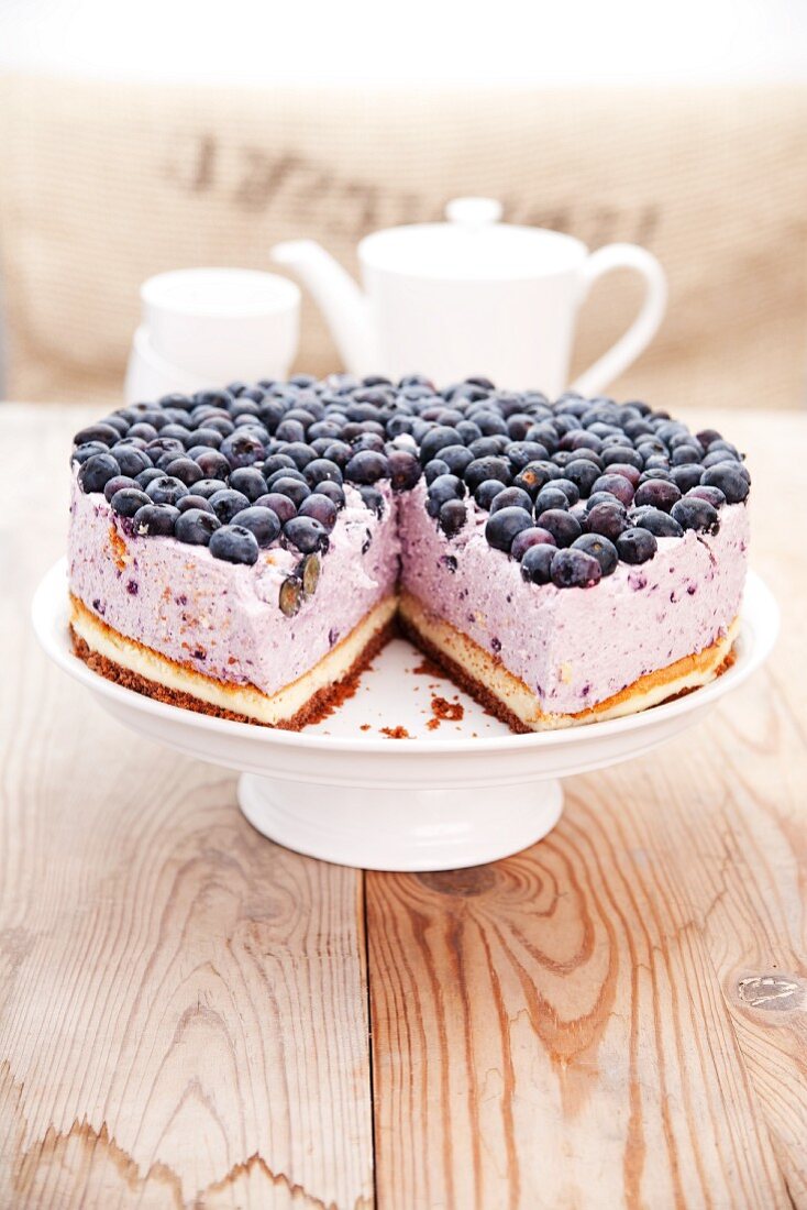 Blueberry quark cake, sliced