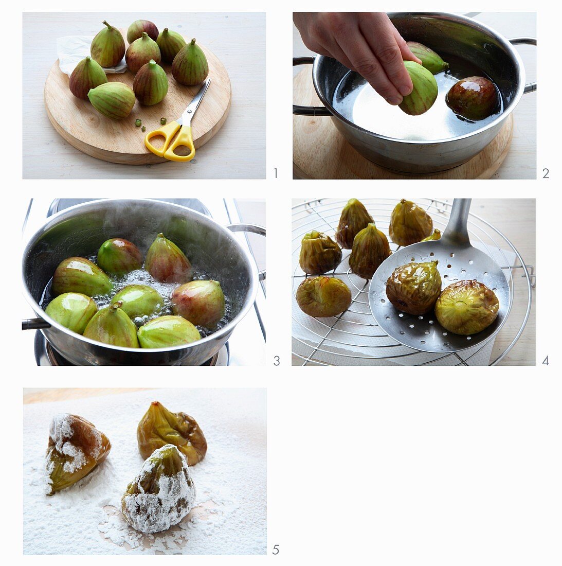 Figs being candied in vanilla syrup