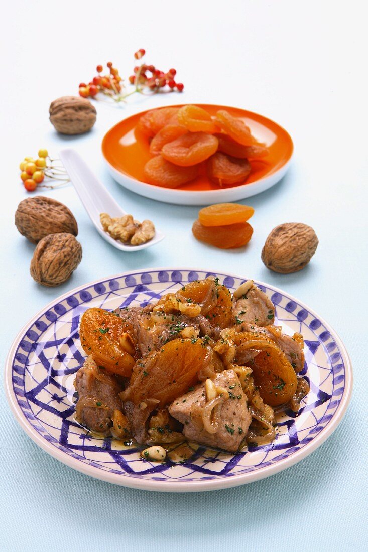 Lamb with dried apricots and walnuts (Iran)