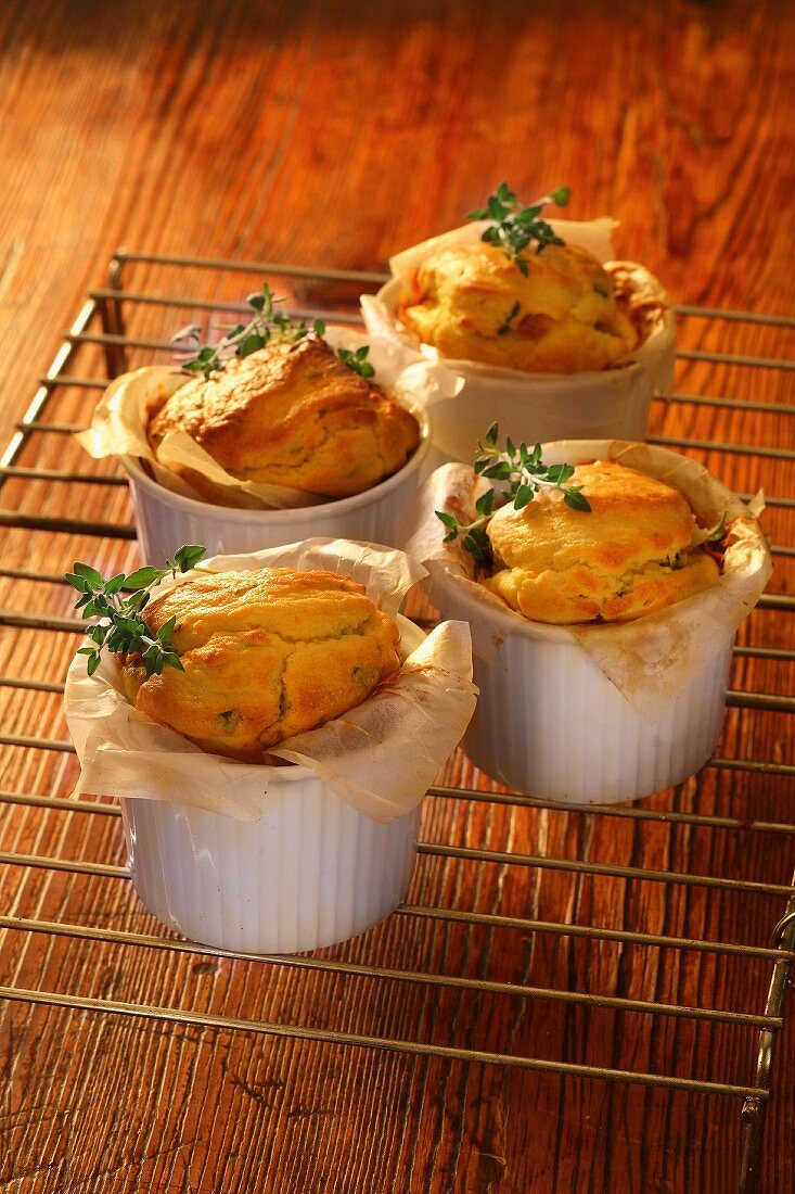 Cheese soufles with herbs