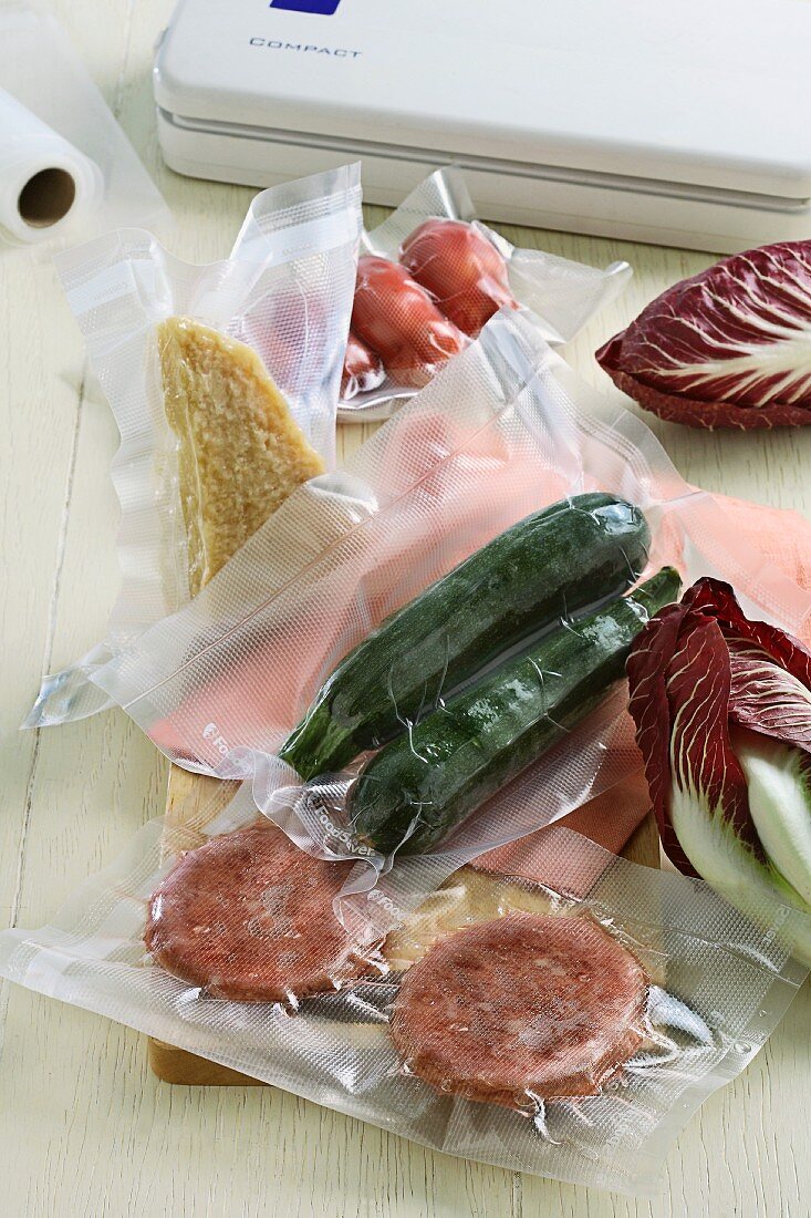 Various vacuum-packed foods