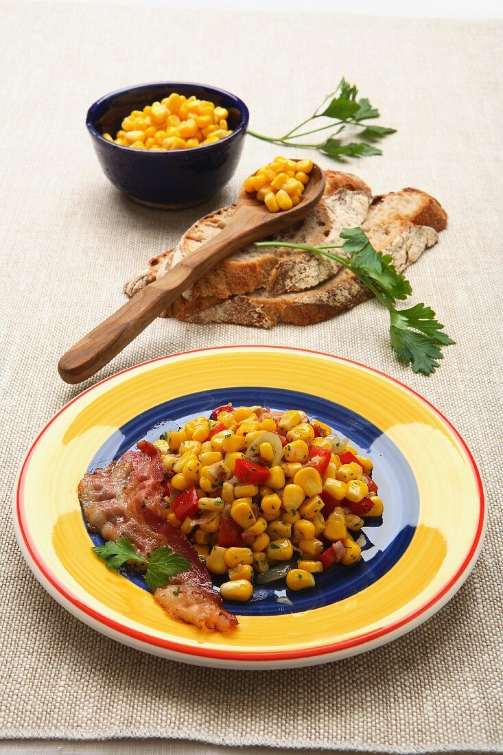 A sweetcorn medley with fried bacon (Mexico)