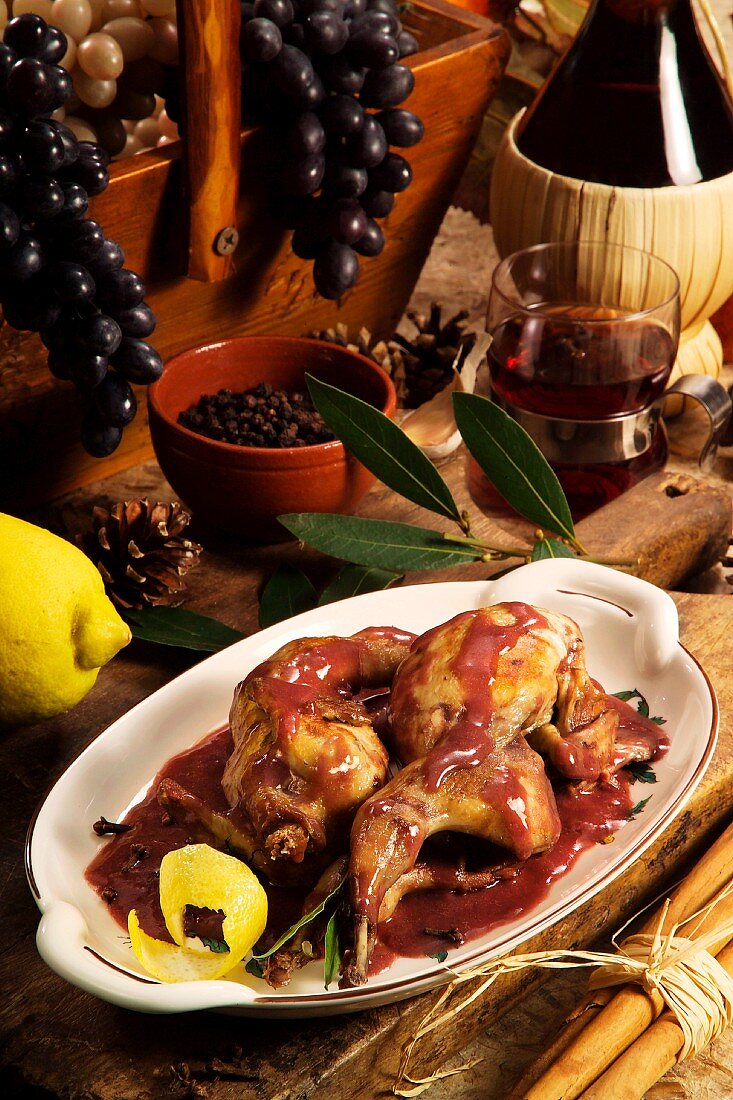 Quail with a mulled wine sauce