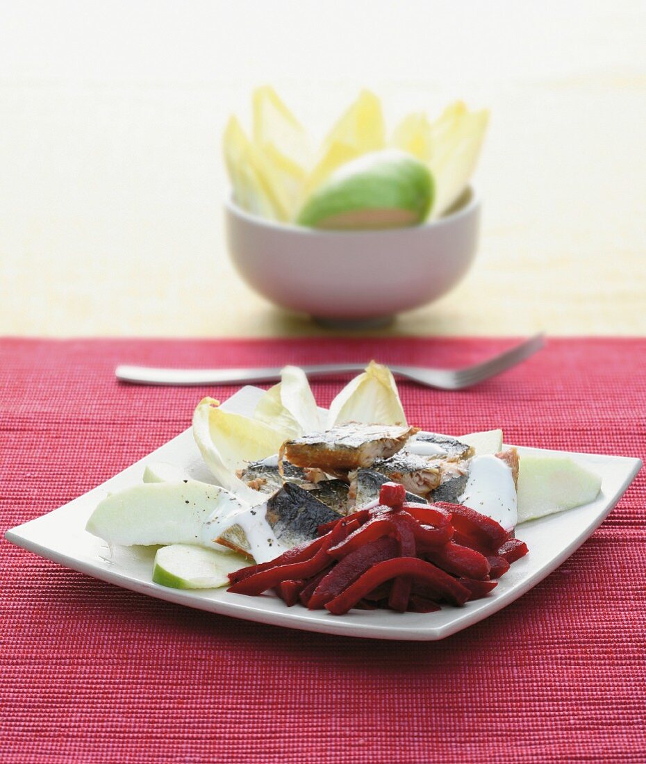 Herring salad with chicory and beetroot