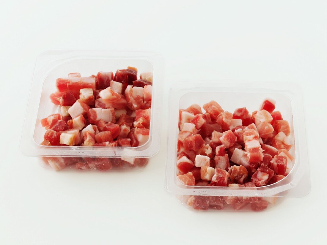Diced bacon in plastic packages