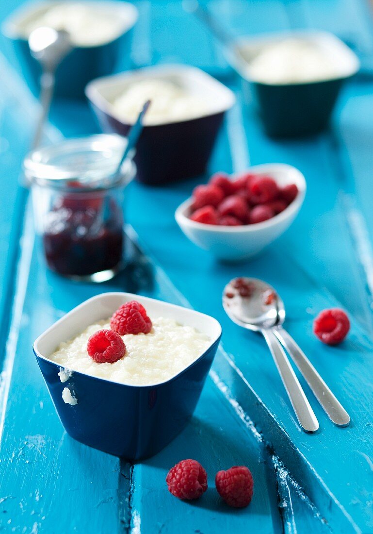 Rice pudding with raspberries