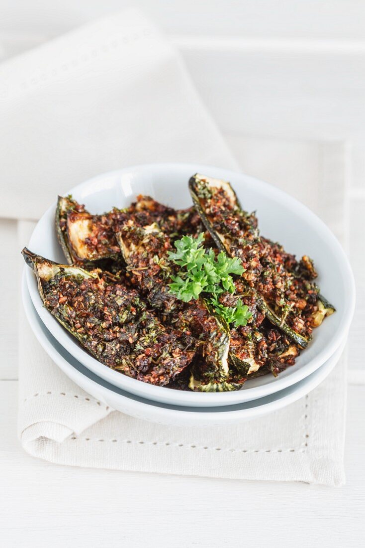 Roasted courgette marinated in chermoula