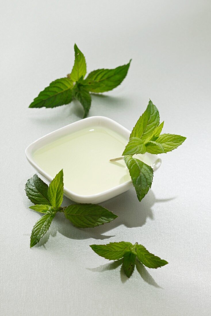 Peppermint oil and fresh mint