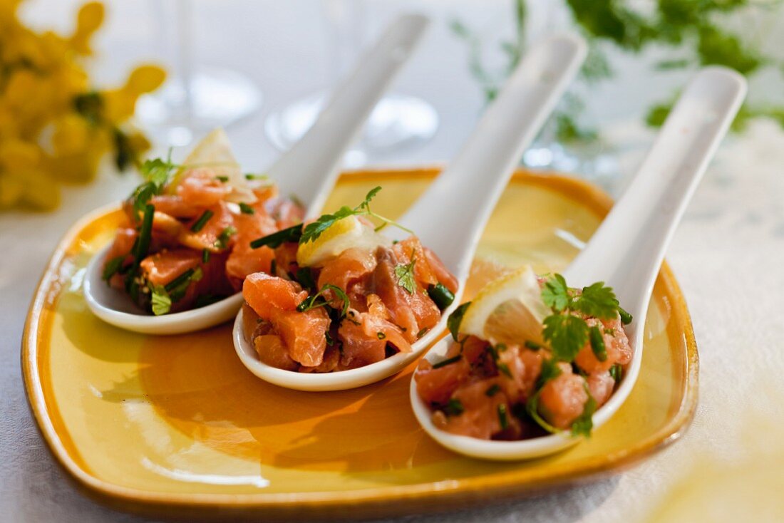 Salmon tartar on an Easter buffet (Sweden)