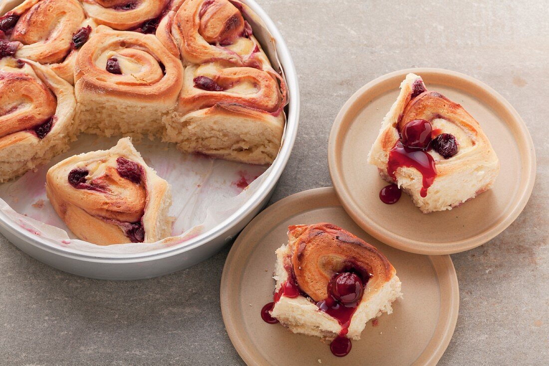 Chelsea buns with cherries