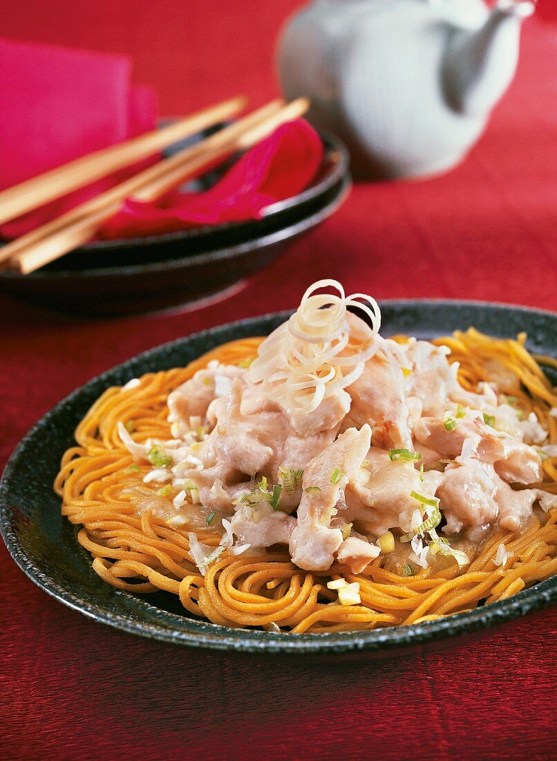 Fried noodles with chicken (Asia)