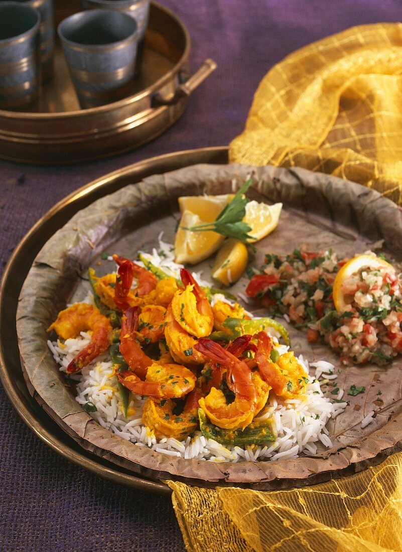 Garnelencurry auf Reis (Indien)