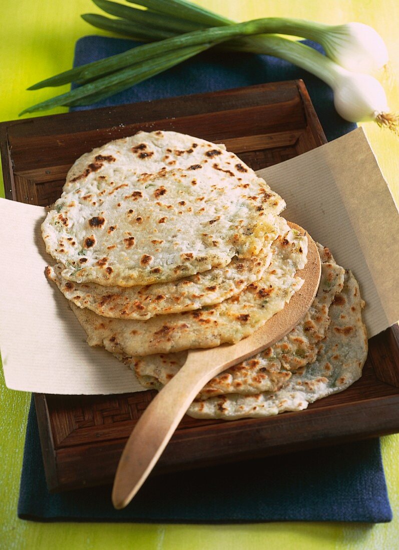 Focaccia with spring onions