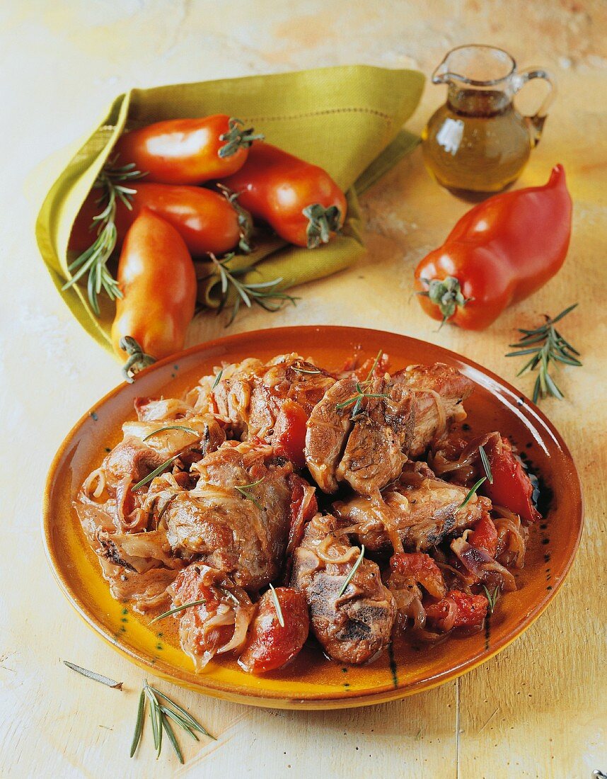 Lamb with tomatoes and rosemary