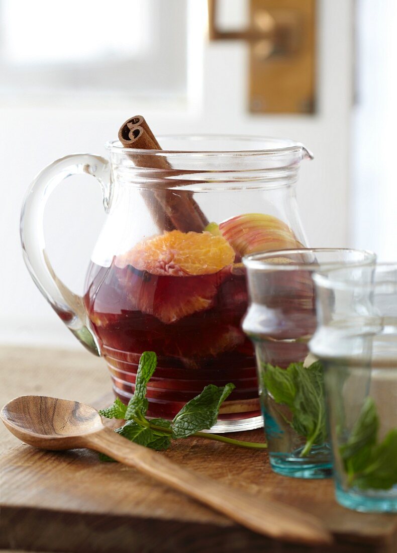 Sangria with oranges and mint