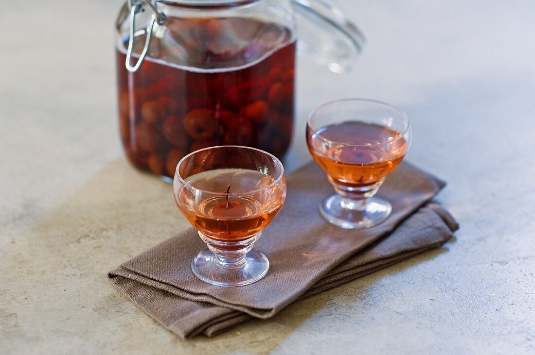 Cherry schnapps and preserved cherries