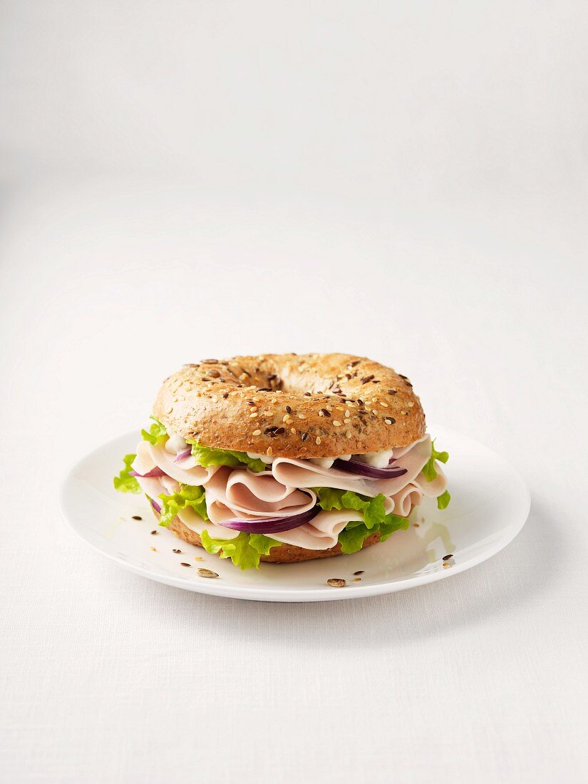 A ham and onion bagel