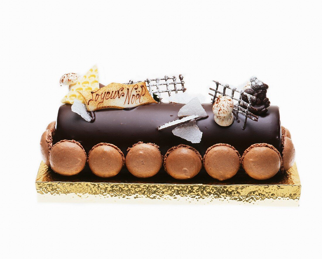 Buche De Noel (French Christmas cake) with macaroons