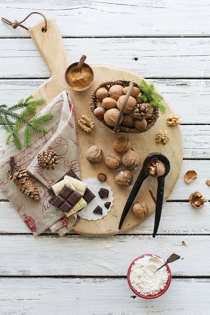 An arrangement of nuts and chocolate