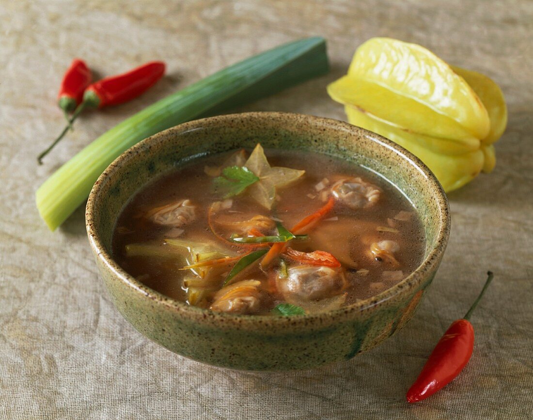 Mussel soup with star fruits (Vietnam)