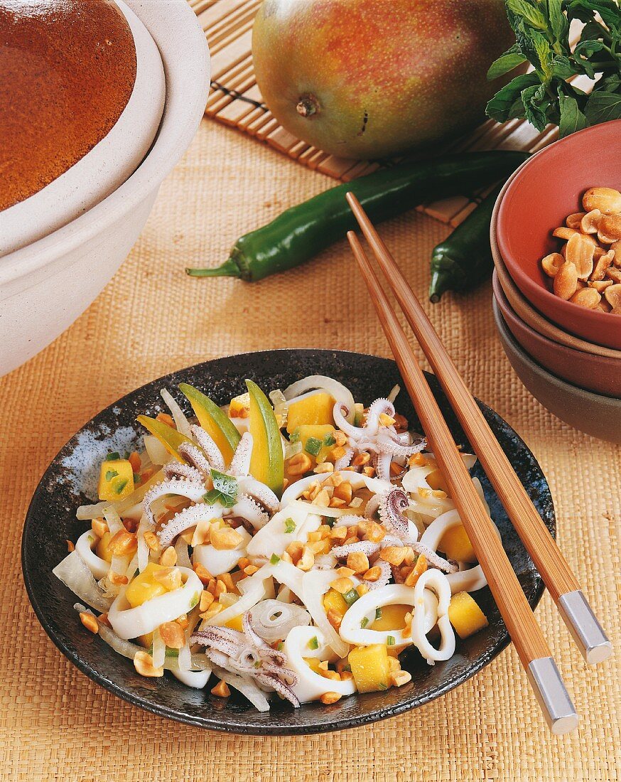 Swai nhoam di hu (mango salad with squid, Cambodia)