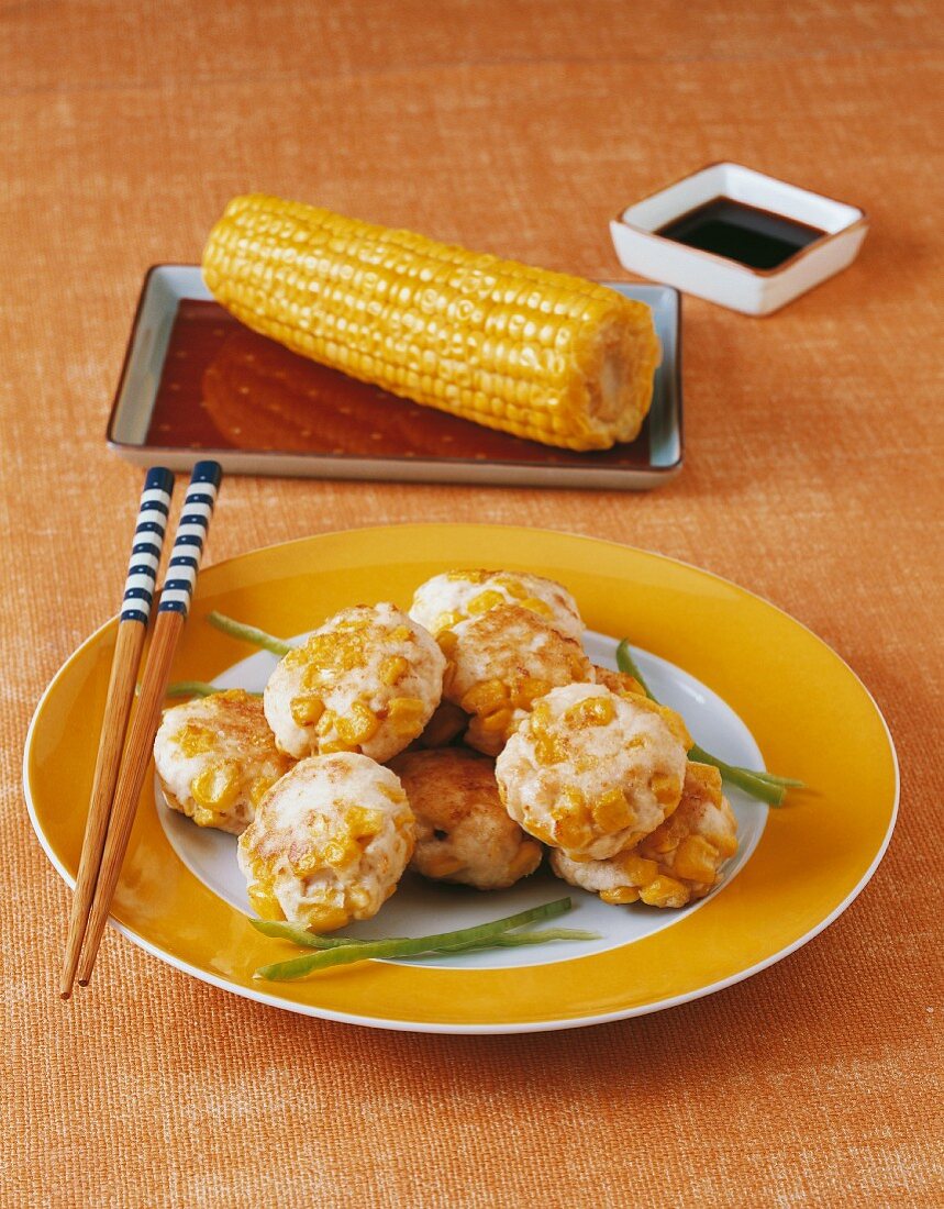 Bregedel djagung (corn cakes with chicken, Indonesia)