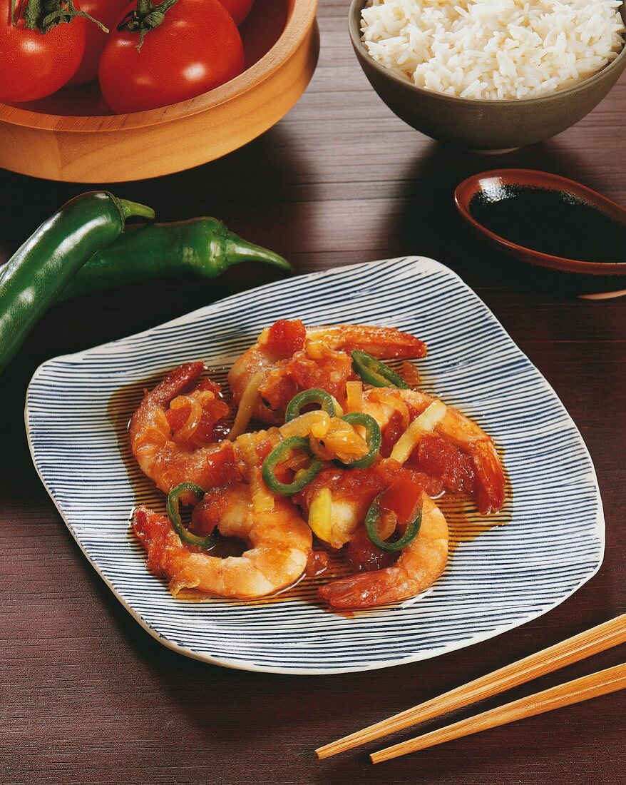 Sweet and sour prawns with rice (Thailand)