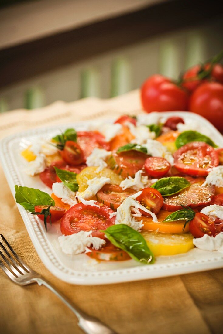 Tomatensalat mit Mozzarella & Basilikum