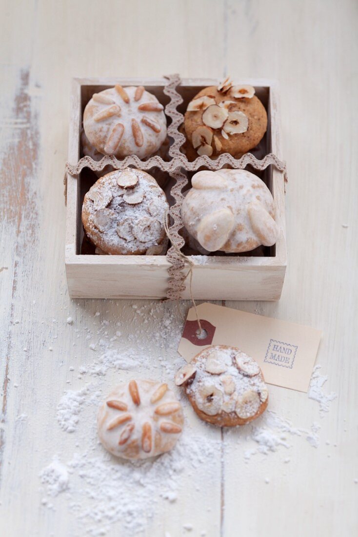 Ginger nut biscuits in a wooden box