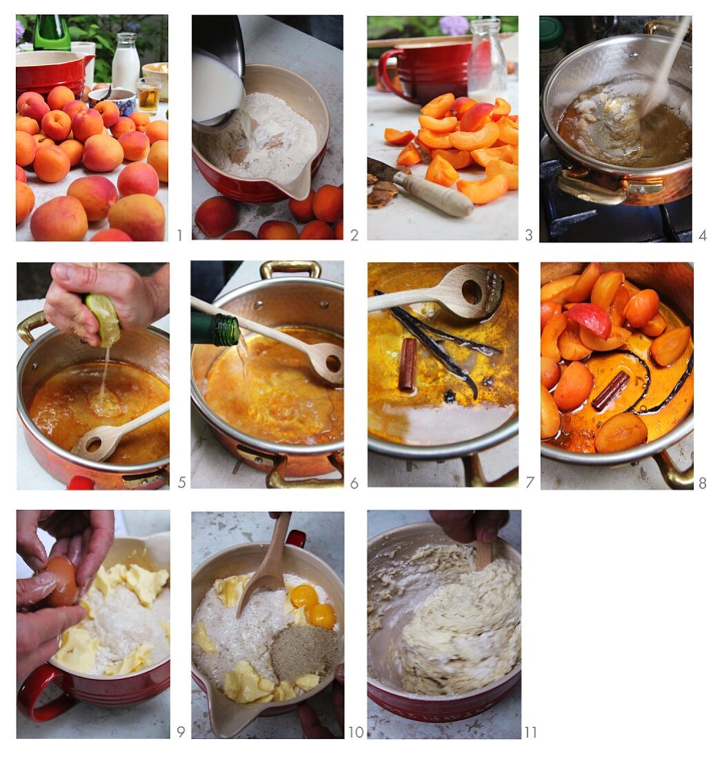 Rohrnudeln (baked, sweet yeast dumpling) with apricot compote being made