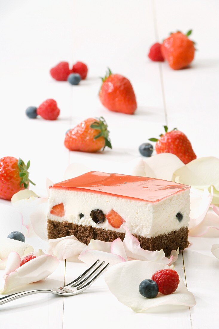 Berry cream slices with a chocolate sponge base