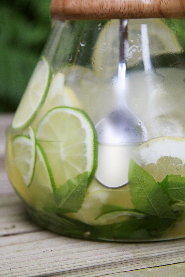 Limeade in a glass jug