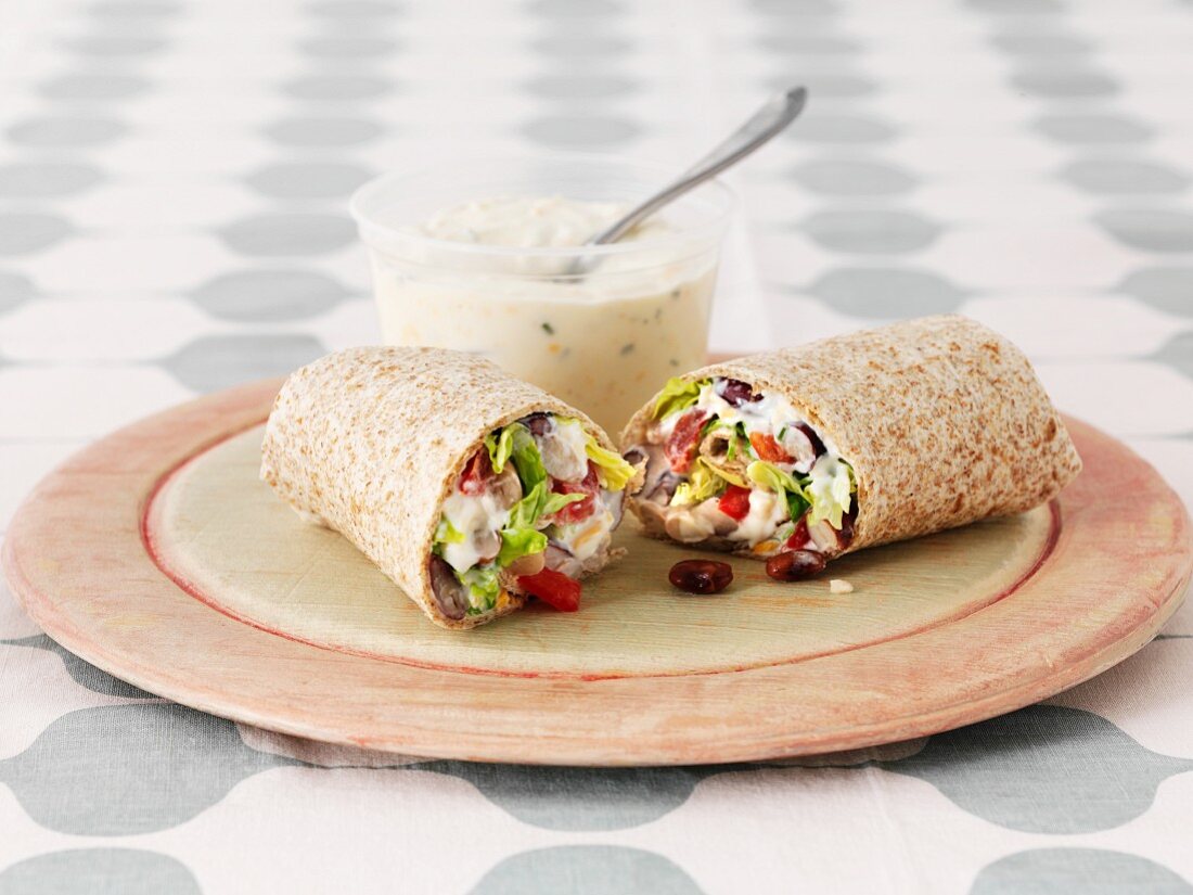 A wholemeal wrap with salad
