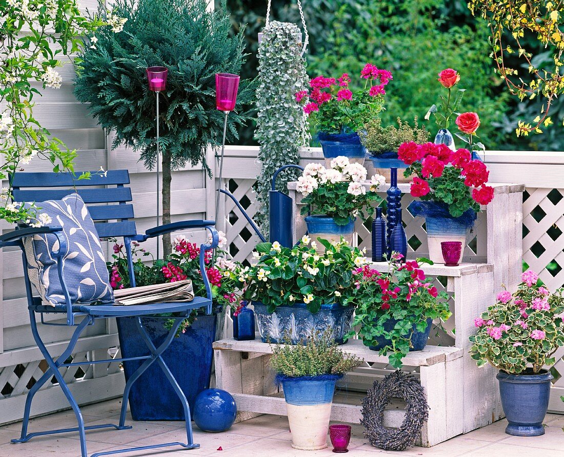 Blue and white balcony