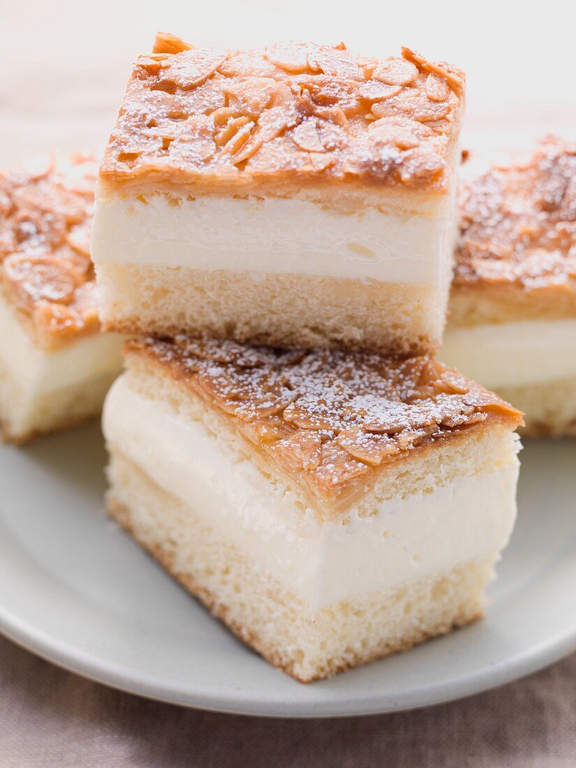 Slices of bee sting cake on a plate