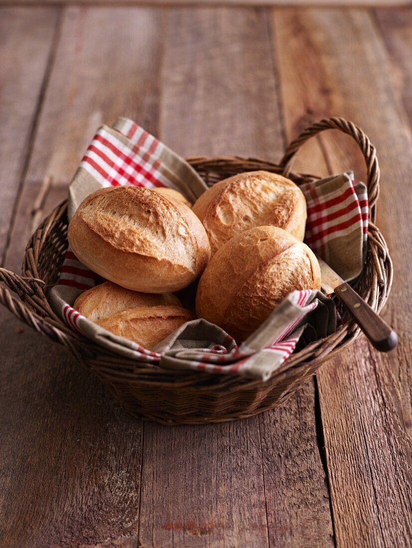 Fresh bread rolls in a basket