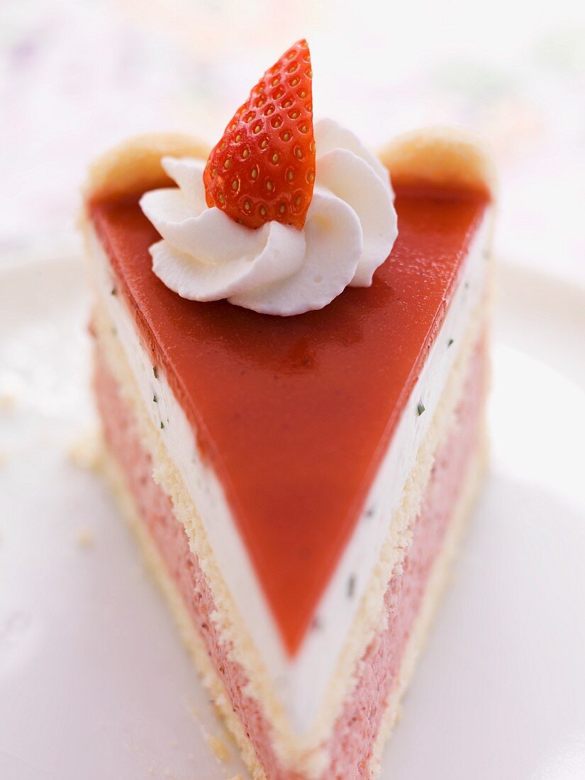 A slice of strawberry mint cake