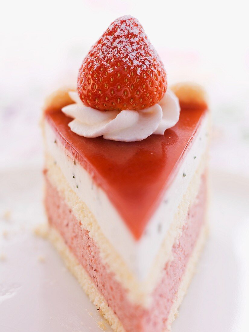 A slice of strawberry mint cake