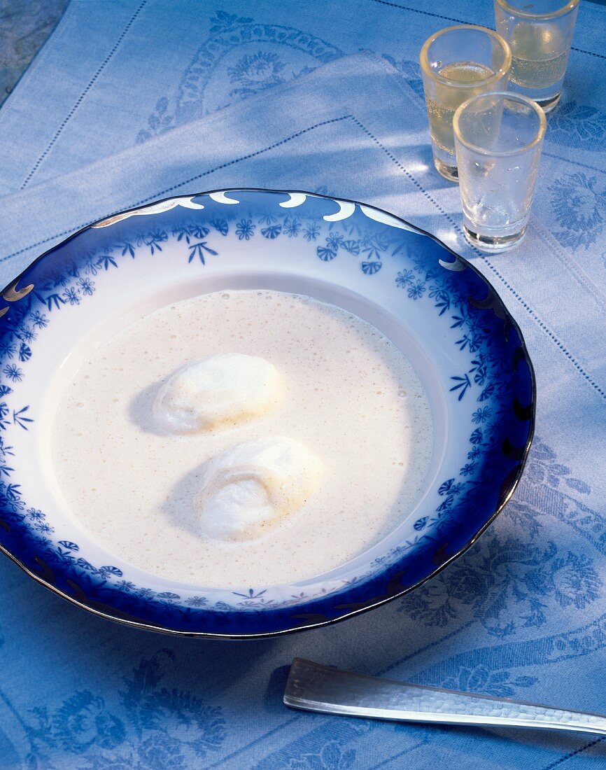 Bird's milk (egg white dumplings with vanilla milk, Eastern Europe)