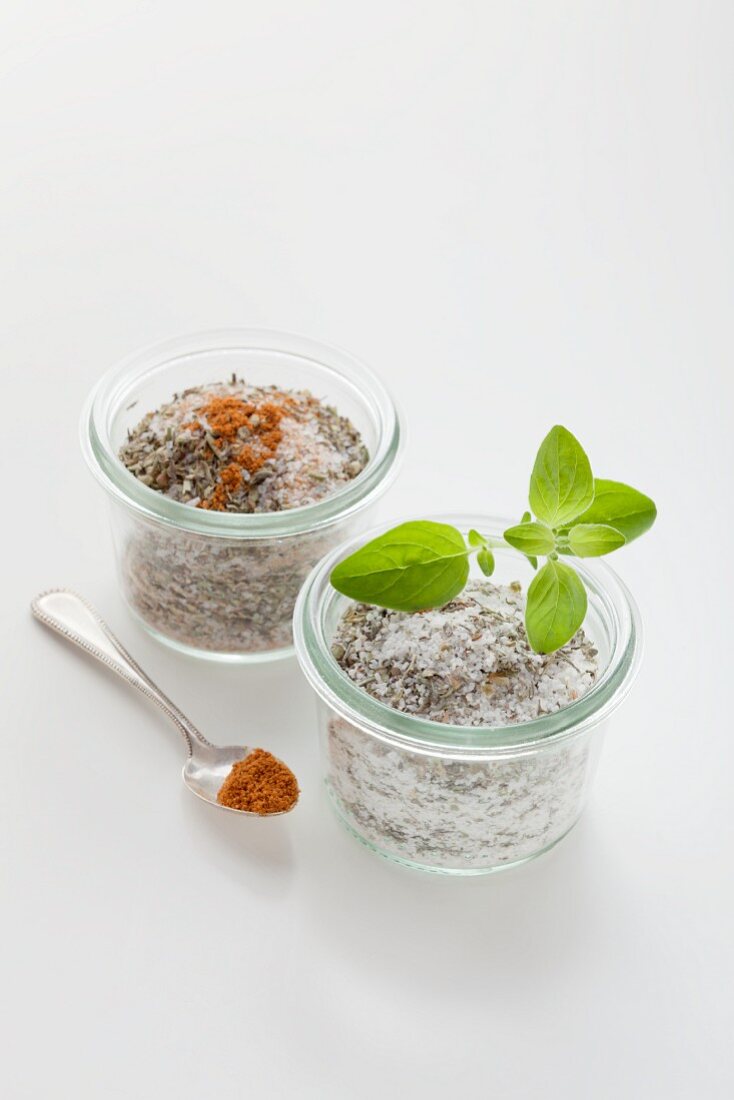 Two jars of homemade herb salt