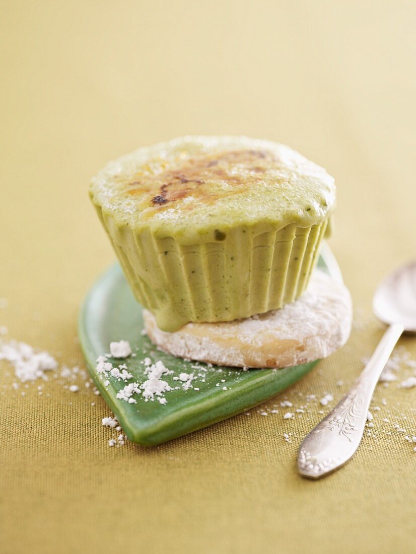 An iced green tea cupcake
