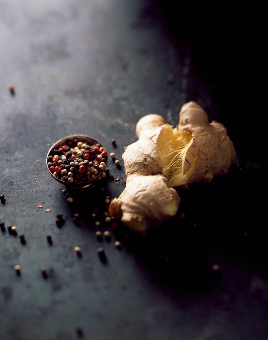 Ginger and coloured peppercorns