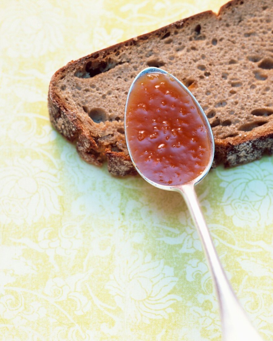 Pumpkin and blood orange jam and a slice of bread
