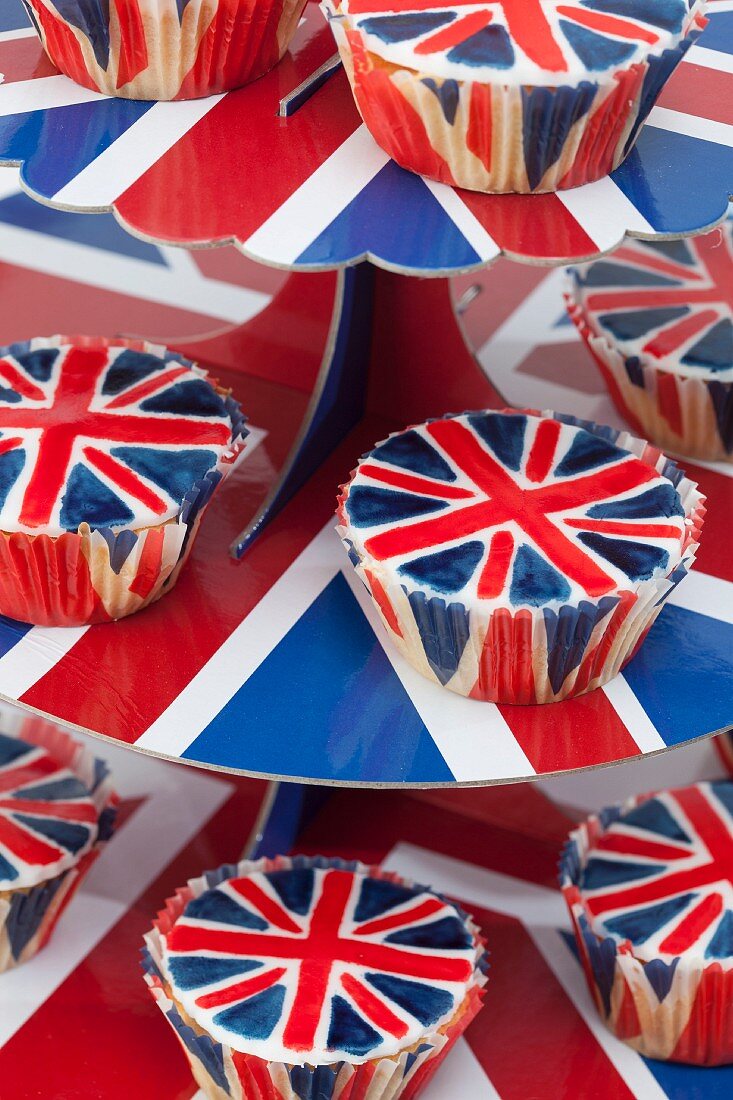 Patriotic cupcakes decorated with Union Jacks