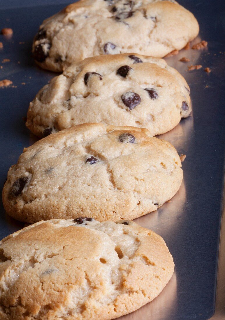 Chocolate Chip Cookies on a Baking Sheet