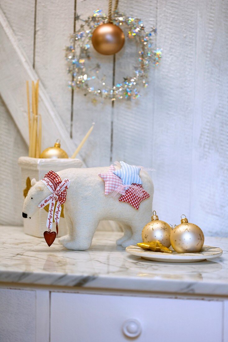 Hand-sewn Christmas polar bear