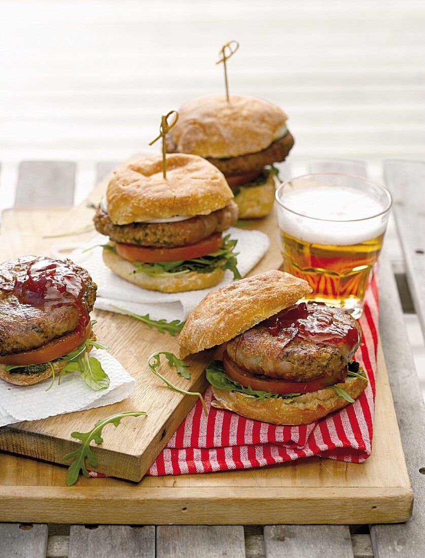 Barbecued hamburger with beer