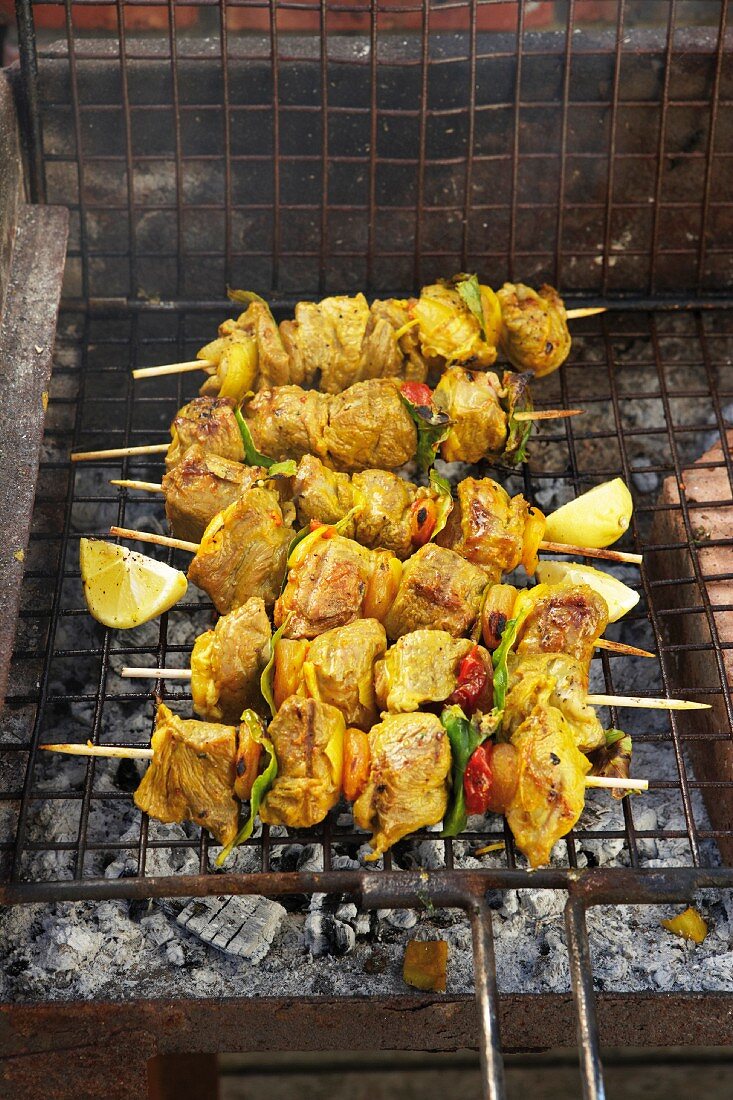 Lamb skewers with curry on the barbecue